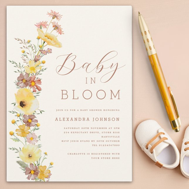 Wildflower Gender Neutral Fall Baby Shower Invitation (Baby in bloom Gender neutral fall baby shower invitation)