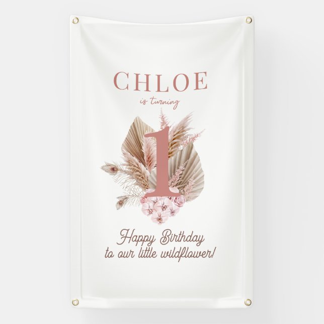 Wildflower Girl 1st Birthday Party Banner (Vertical)