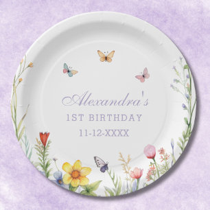 Wildflower Girl 1st Birthday Party Paper Plate