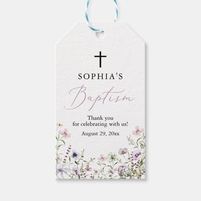 Wildflower Girl Baptism Favour Gift Tags (Front)
