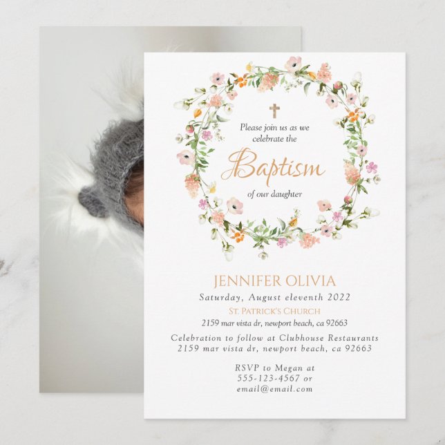 Wildflower Girl Baptism Invitation (Front/Back)