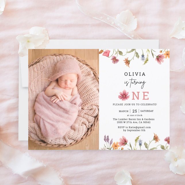 Wildflower Girl First Birthday Photo Invitation (Creator Uploaded)