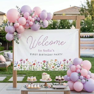 Wildflower Girl First Birthday Welcome Banner
