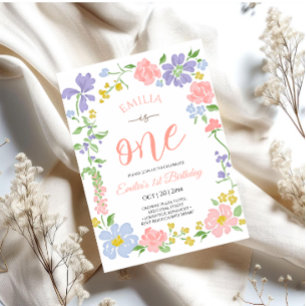 Wildflower girl one birthday  invitation