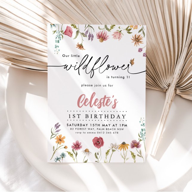 Wildflower Girls 1st Birthday Party Pretty Floral  Invitation (Creator Uploaded)
