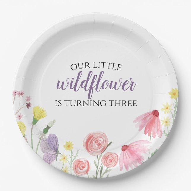 Wildflower girls birthday party  paper plate (Front)