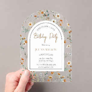 Wildflower girly Birthday Party Acrylic Invitations
