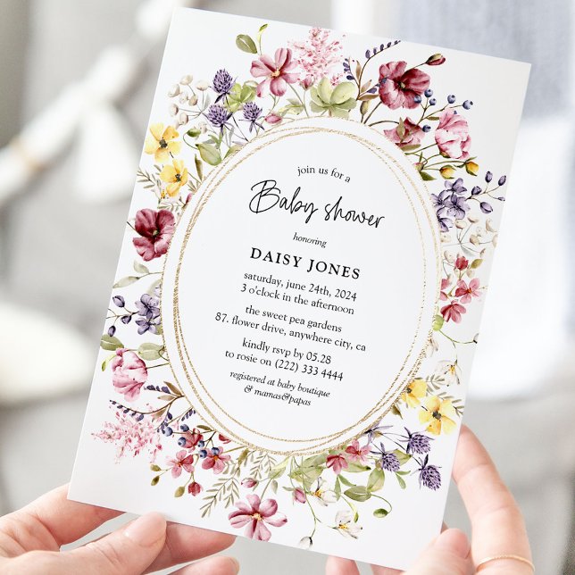 Wildflower & Gold Oval Baby Shower Invitation (Creator Uploaded)