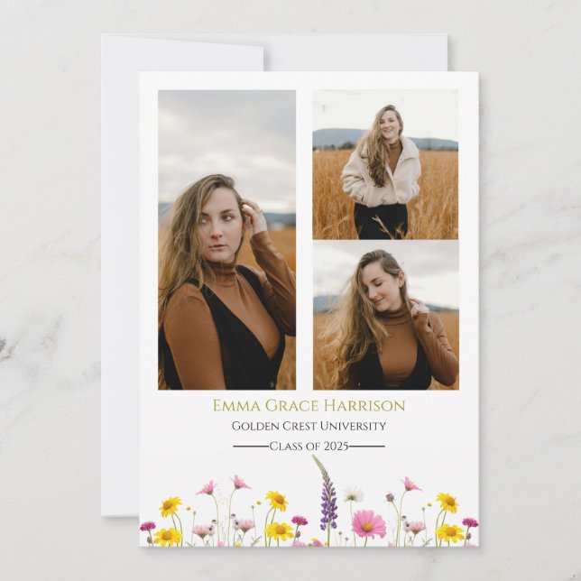 Wildflower Graduation Announcement with Photos (Front)