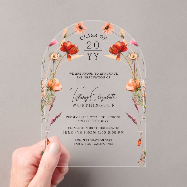 Wildflower Graduation Party Acrylic Invitations (Insitu (Handheld))