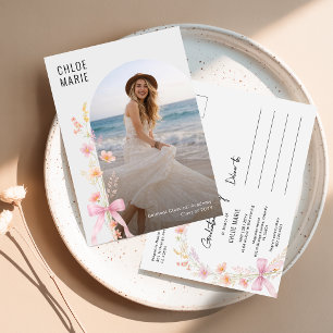 Wildflower Graduation Party Bow Photo Invitation Postcard