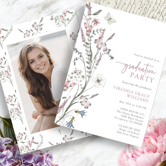 Wildflower Graduation Party Invitation (Wildflower Graduation Party Invitation Butterfly with Picture by Painted Paperie
)