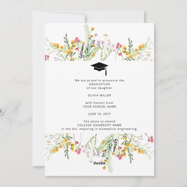 Wildflower Graduation Party Photo Announcement (Back)