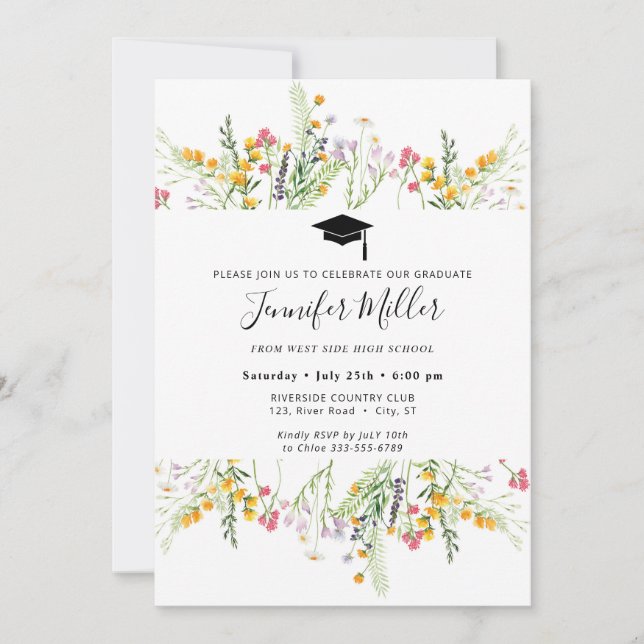 Wildflower Graduation Party Photo  Holiday Card (Front)