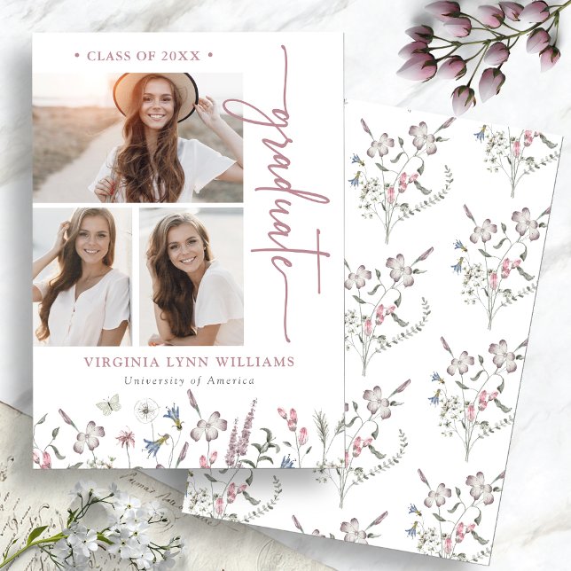Wildflower Graduation Photo Announcement (Watercolor Wildflower Graduation Photo Announcement by Painted Paperie
)