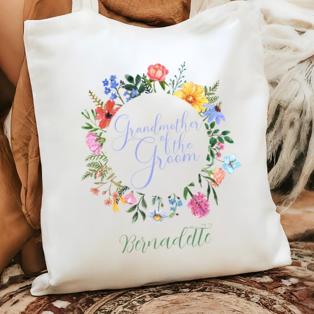 Wildflower Grandmother of the Groom Wedding  Tote Bag (Grandmother of the groom gift. Wildflower watercolor boho floral tote bag)