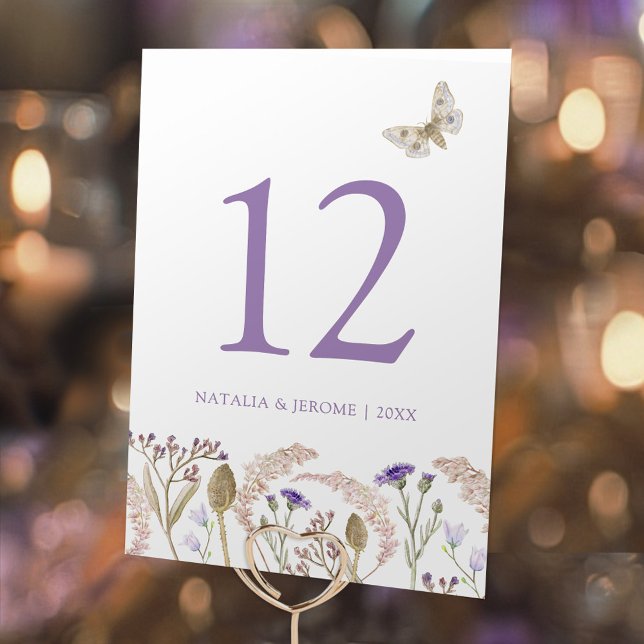 Wildflower grass watercolor fall wedding purple table number (Creator Uploaded)