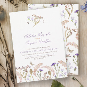 Wildflower grasses watercolor fall wedding invitation