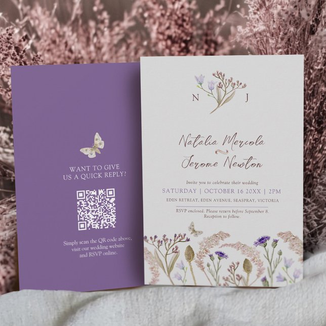 Wildflower grasses watercolor fall wedding QR code Invitation (Creator Uploaded)