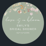 Wildflower Green Bridal Shower Love is In Bloom Classic Round Sticker<br><div class="desc">Express gratitude with our Wildflower Thank You Bridal Shower In Bloom Classic Round Sticker. These charming stickers feature a delightful wildflower design, infusing a touch of natural beauty into your bridal shower thank-you notes or favours. The classic round shape adds versatility, making them perfect for various uses, from sealing envelopes...</div>