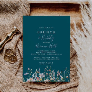 Wildflower Green Brunch and Bubbly Bridal Shower Invitation