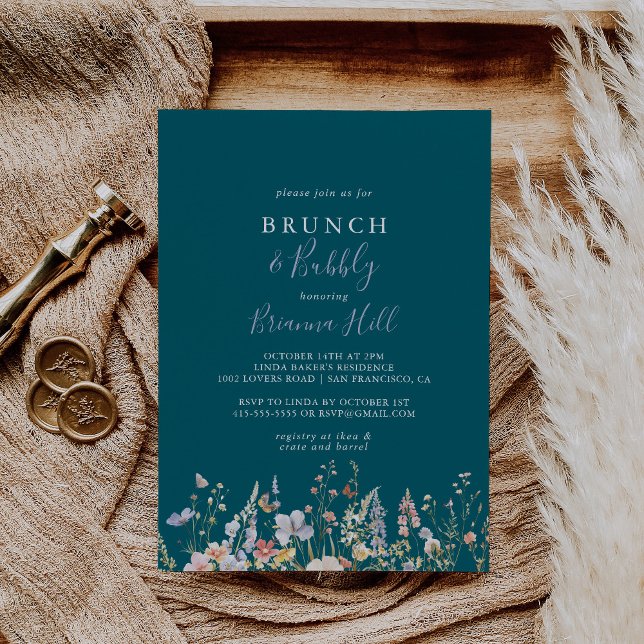 Wildflower Green Brunch and Bubbly Bridal Shower Invitation (Creator Uploaded)