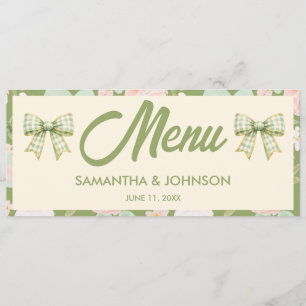 Wildflower Green Gingham Bow Wedding Dinner Menu