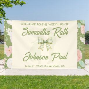 Wildflower Green Gingham Bow Wedding Welcome Banner