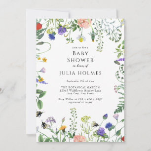 Wildflower Greenery   Bees Floral   Baby Shower Invitation