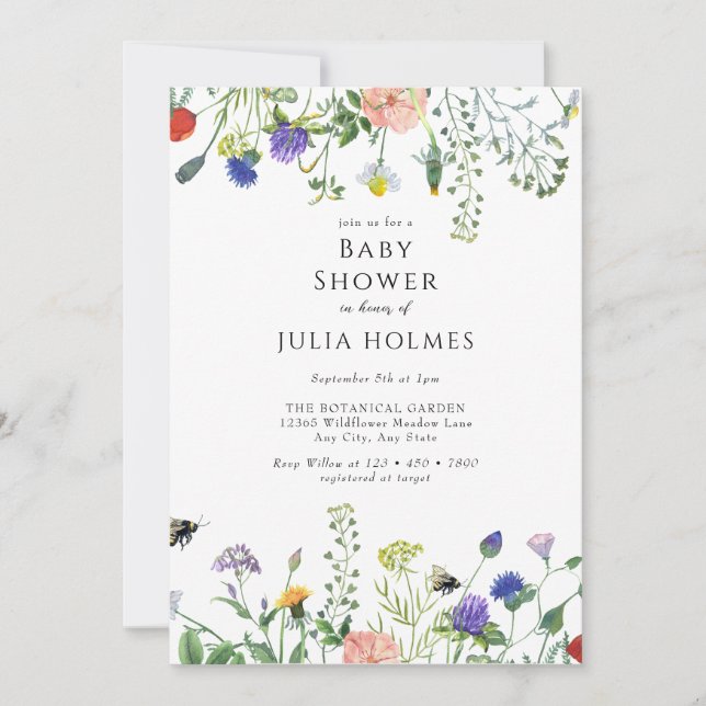 Wildflower Greenery | Bees Floral | Baby Shower Invitation (Front)