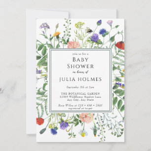 Wildflower Greenery   Bees Floral   Baby Shower Invitation