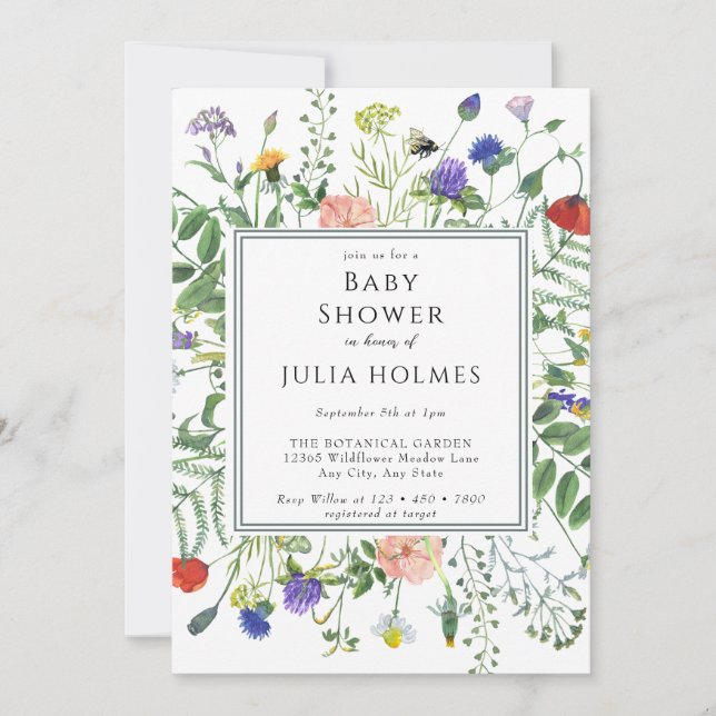 Wildflower Greenery | Bees Floral | Baby Shower Invitation (Front)