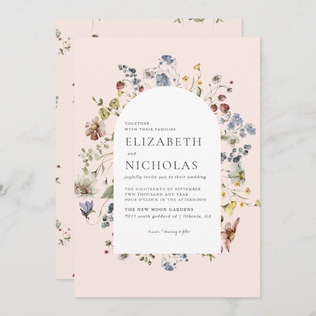 Wildflower Greenery Botanical Wedding  Invitation (Front/Back)