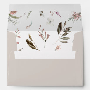Wildflower Greenery Taupe Lined Envelope