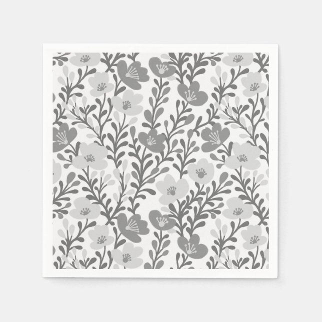 Wildflower Grey Blooms Floral Baby Shower Custom Napkin (Front)