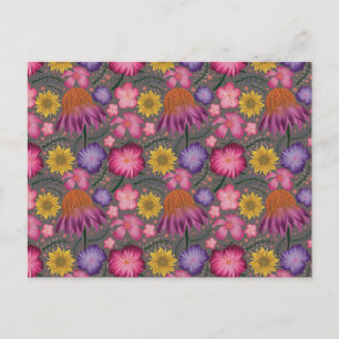 Wildflower Grey Floral Pattern Postcard