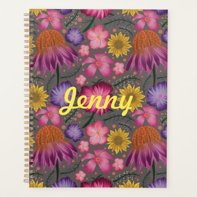 Wildflower Grey Floral Personalised Planner (Front)
