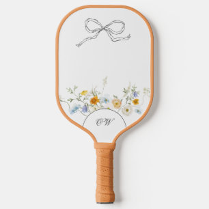 Wildflower Hand Drawn Bow Floral Initials Monogram Pickleball Paddle