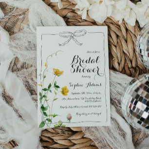 Wildflower Hand Drawn Bow Whimsical Bridal Shower Invitation