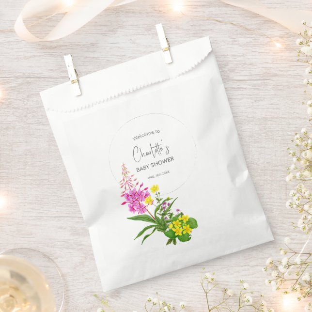 Wildflower Handdrawn Circle Script Baby Shower  Favour Bags (Clipped)