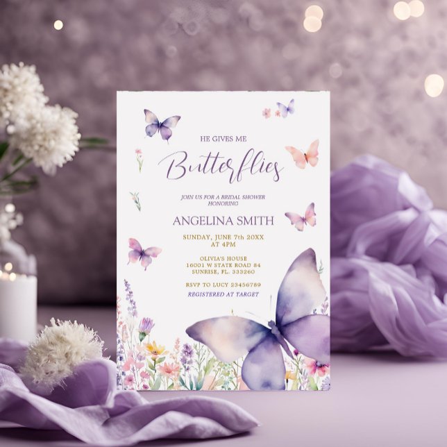 Wildflower He Gives Me Butterflies Bridal Shower  Invitation (Creator Uploaded)