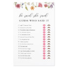 Wildflower He Said She Said Bridal Shower Game