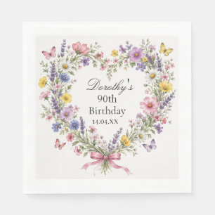 Wildflower heart Botanical 90th birthday Napkin