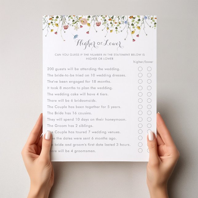 Wildflower Higher Or Lower Bridal Shower Game (Creator Uploaded)