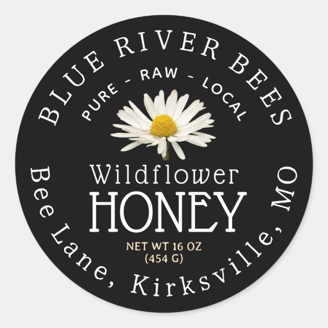 Wildflower Honey Black Daisy Custom Product Label (Front)