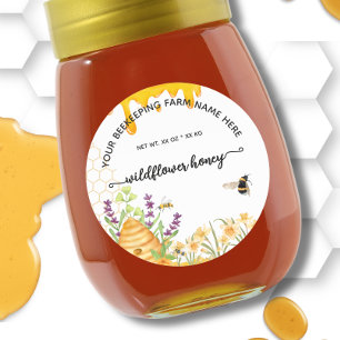 Wildflower Honey Jar Labels Honeybee Bee Apiary