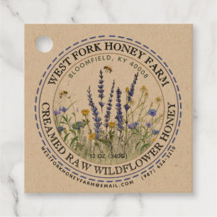 Wildflower Honey Label Bees Dashed Border Kraft