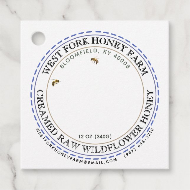 Wildflower Honey Label Bees Dashed Border Kraft (Front)
