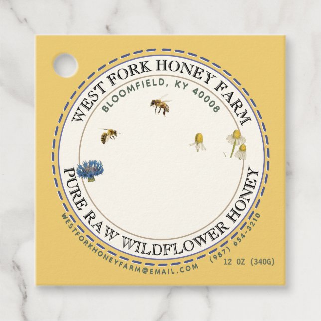Wildflower Honey Label with Bees Dashed Border (Front)