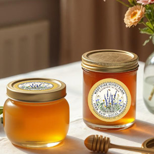 Wildflower Honey Label with Bees Dashed Border